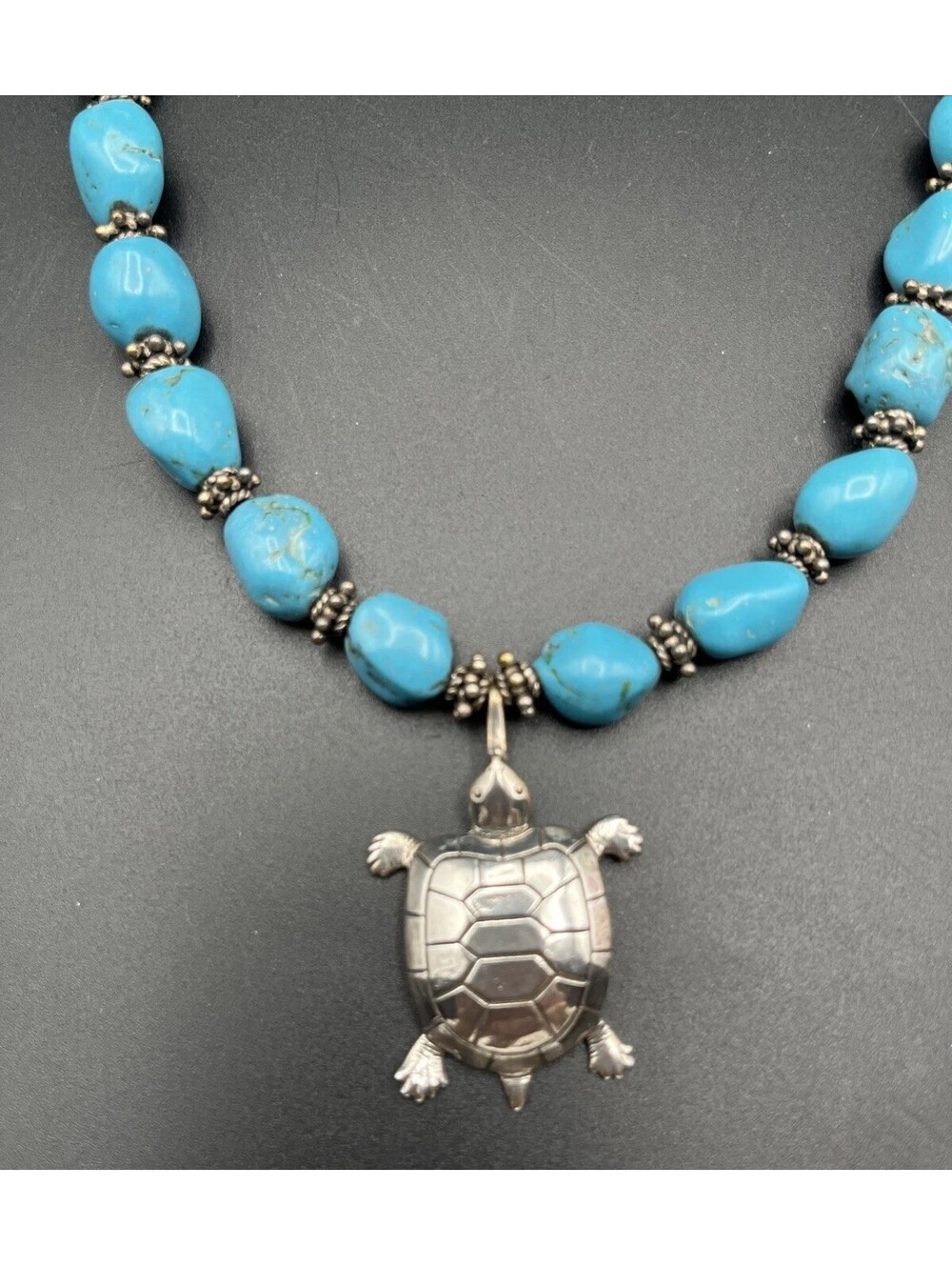 Heartland 925 Sterling Silver Turtle Pendant And Turquoise Necklace, Heart Clasp